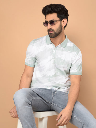 Green Printed Polo Neck T-Shirt-Men T-Shirts-Crimsoune Club