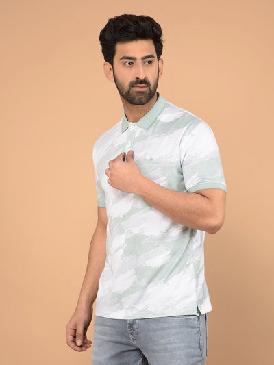 Green Printed Polo Neck T-Shirt-Men T-Shirts-Crimsoune Club