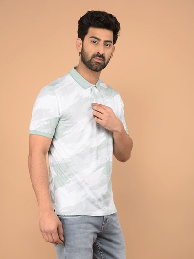 Green Printed Polo Neck T-Shirt-Men T-Shirts-Crimsoune Club
