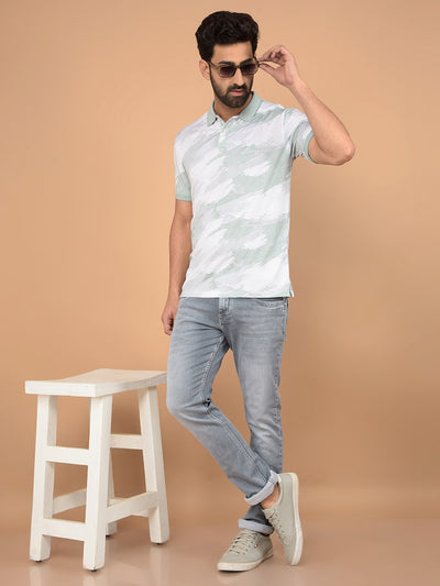 Green Printed Polo Neck T-Shirt-Men T-Shirts-Crimsoune Club