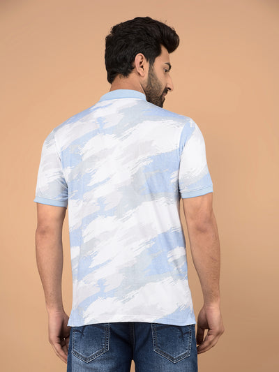 Blue Printed Polo Neck T-Shirt-Men T-Shirts-Crimsoune Club