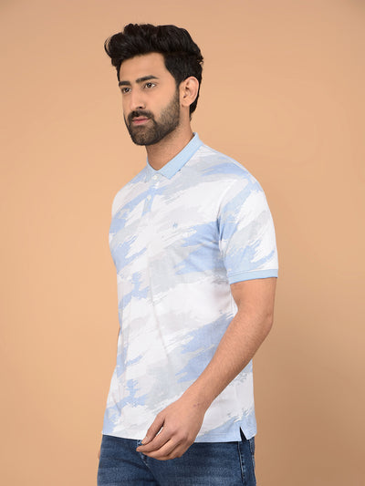 Blue Printed Polo Neck T-Shirt-Men T-Shirts-Crimsoune Club