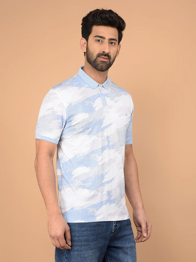 Blue Printed Polo Neck T-Shirt-Men T-Shirts-Crimsoune Club