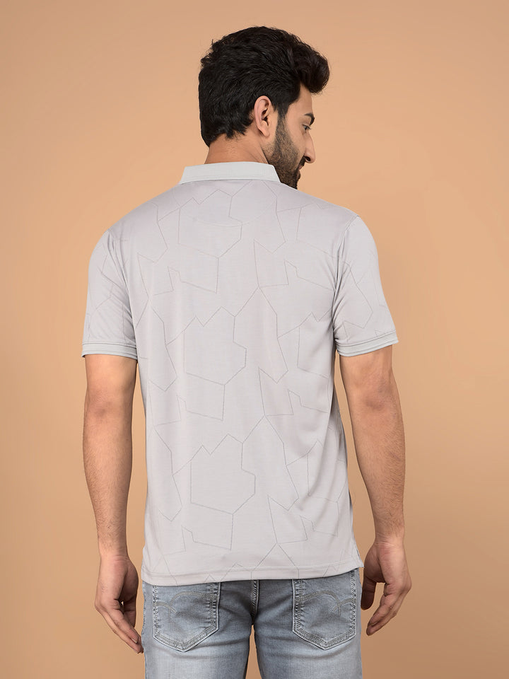Grey Printed Polo Neck T-Shirt-Men T-Shirts-Crimsoune Club