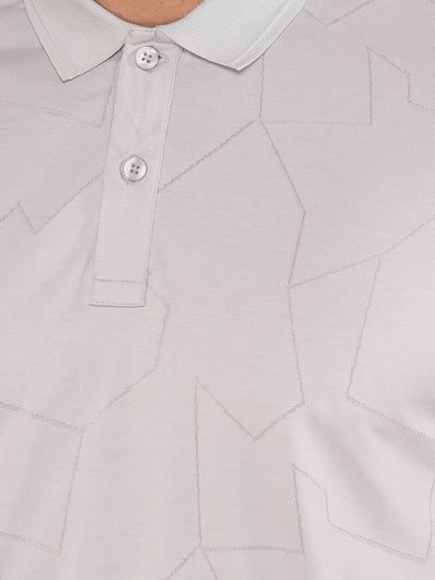 Grey Printed Polo Neck T-Shirt-Men T-Shirts-Crimsoune Club