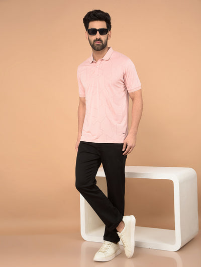 Peach Printed Polo Neck T-Shirt-Men T-Shirts-Crimsoune Club
