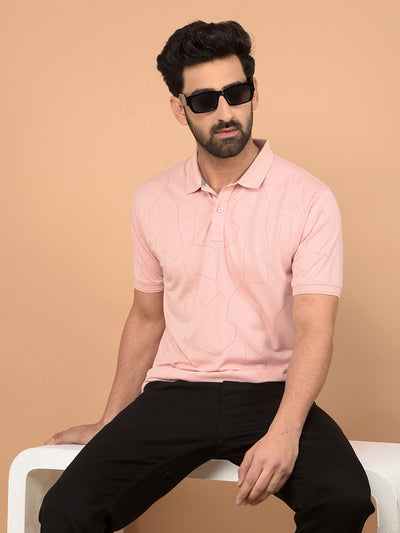 Peach Printed Polo Neck T-Shirt-Men T-Shirts-Crimsoune Club