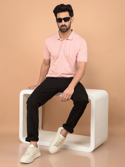 Peach Printed Polo Neck T-Shirt-Men T-Shirts-Crimsoune Club