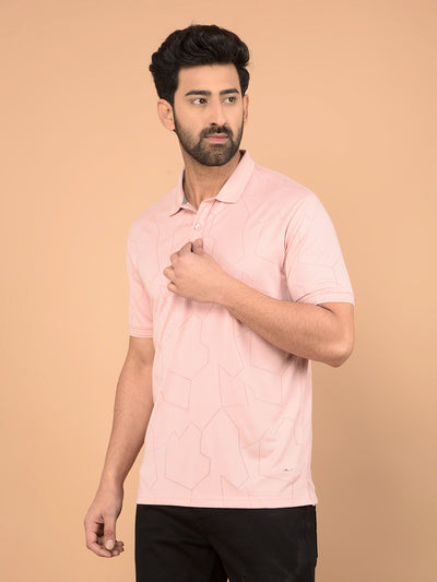 Peach Printed Polo Neck T-Shirt-Men T-Shirts-Crimsoune Club