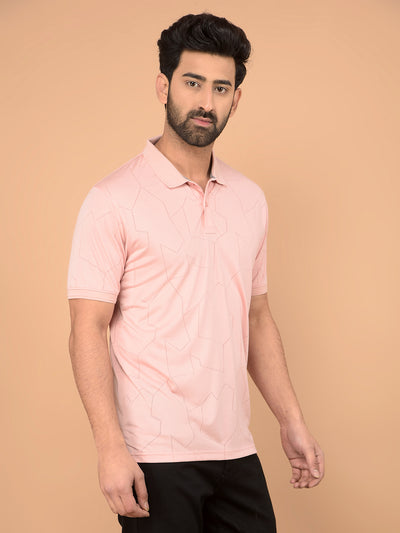 Peach Printed Polo Neck T-Shirt-Men T-Shirts-Crimsoune Club