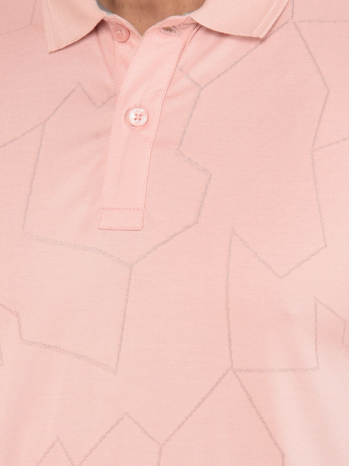 Peach Printed Polo Neck T-Shirt-Men T-Shirts-Crimsoune Club