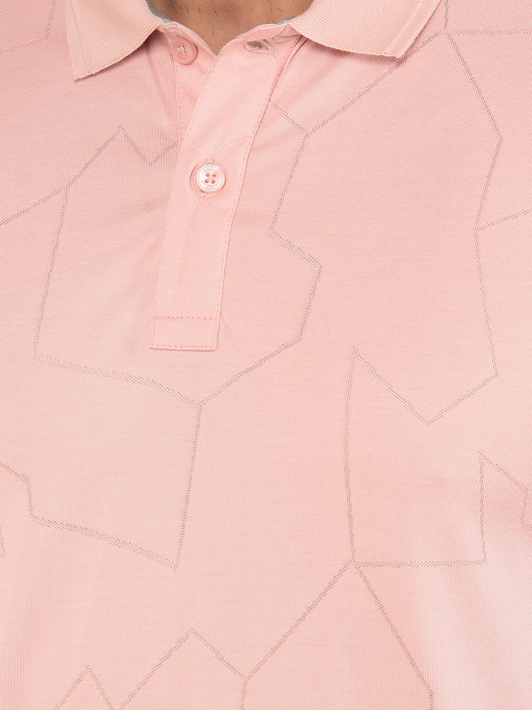 Peach Printed Polo Neck T-Shirt-Men T-Shirts-Crimsoune Club
