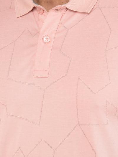 Peach Printed Polo Neck T-Shirt-Men T-Shirts-Crimsoune Club