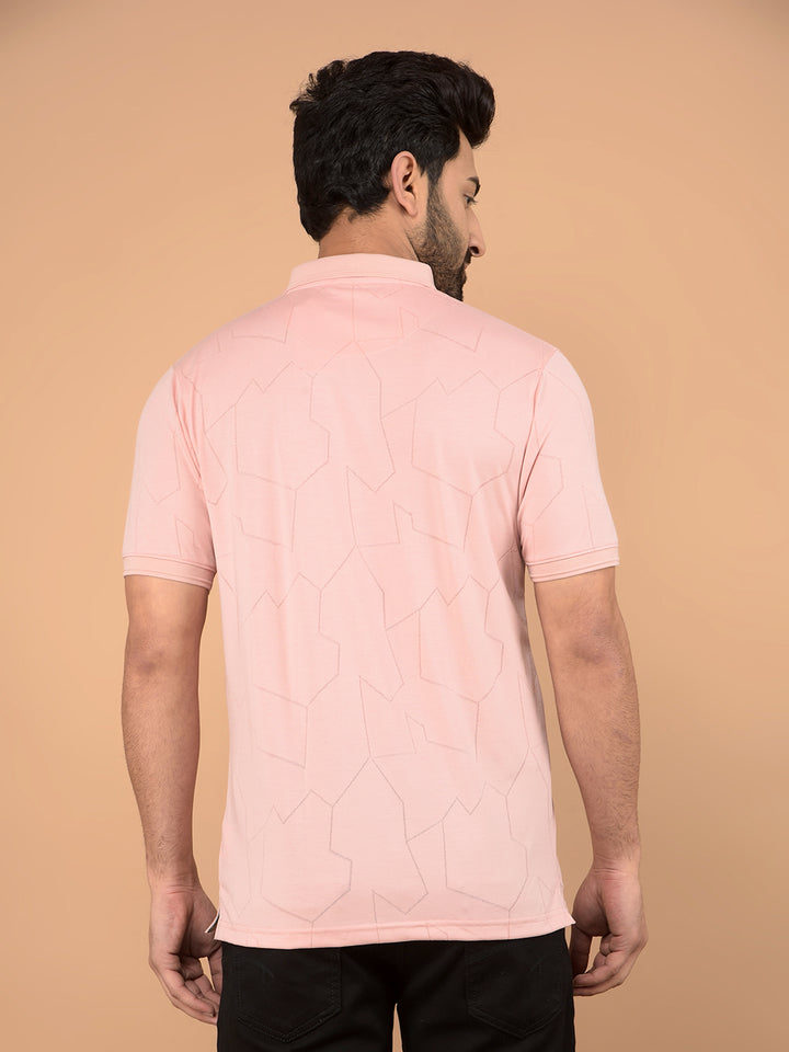 Peach Printed Polo Neck T-Shirt-Men T-Shirts-Crimsoune Club