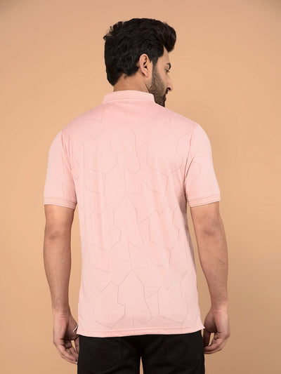 Peach Printed Polo Neck T-Shirt-Men T-Shirts-Crimsoune Club