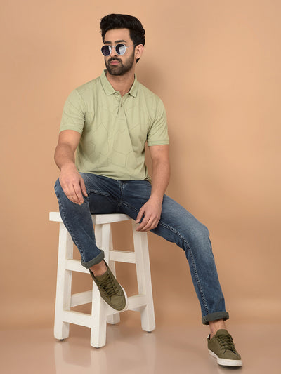 Green Printed Polo Neck T-Shirt-Men T-Shirts-Crimsoune Club