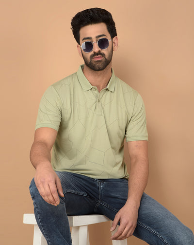 Green Printed Polo Neck T-Shirt-Men T-Shirts-Crimsoune Club
