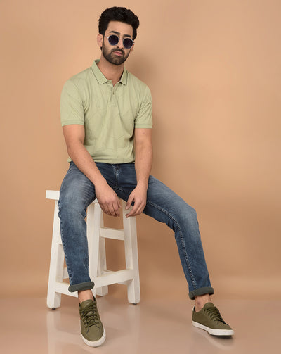 Green Printed Polo Neck T-Shirt-Men T-Shirts-Crimsoune Club