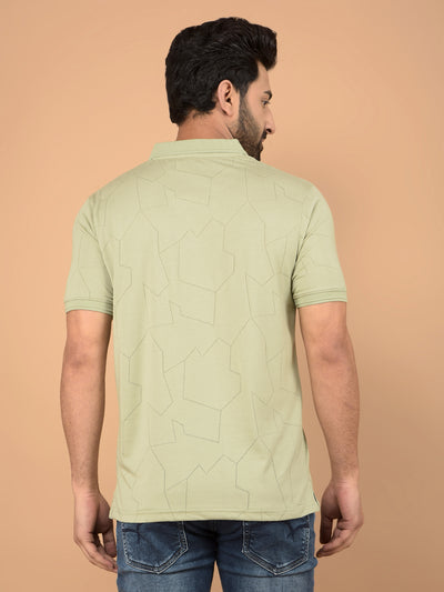 Green Printed Polo Neck T-Shirt-Men T-Shirts-Crimsoune Club