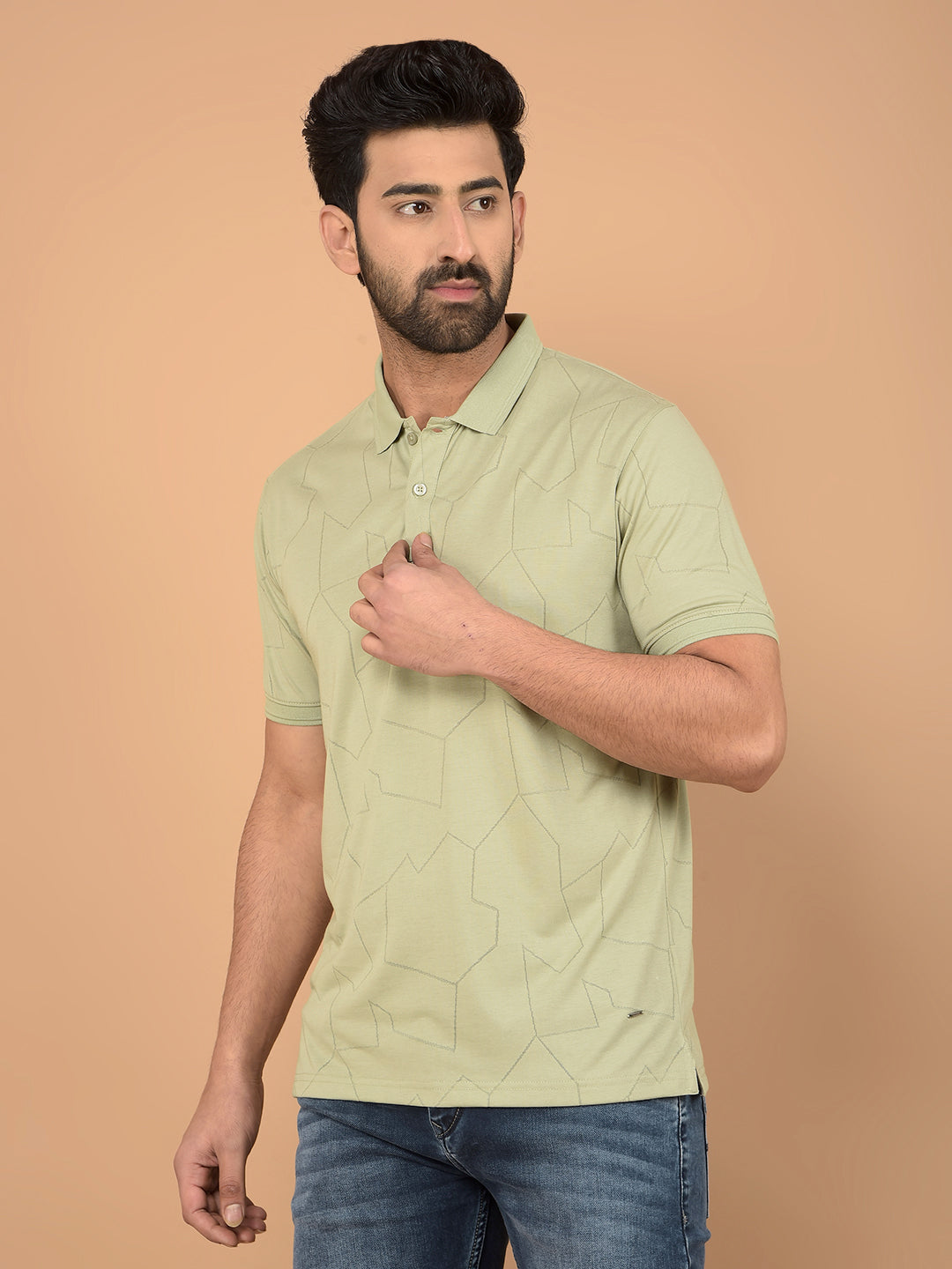 Green Printed Polo Neck T-Shirt-Men T-Shirts-Crimsoune Club