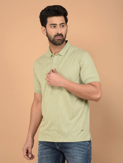 Green Printed Polo Neck T-Shirt-Men T-Shirts-Crimsoune Club