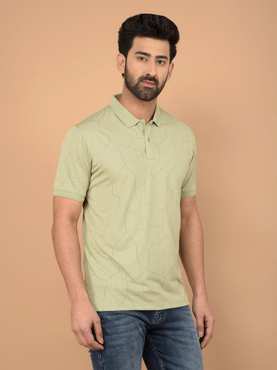 Green Printed Polo Neck T-Shirt-Men T-Shirts-Crimsoune Club
