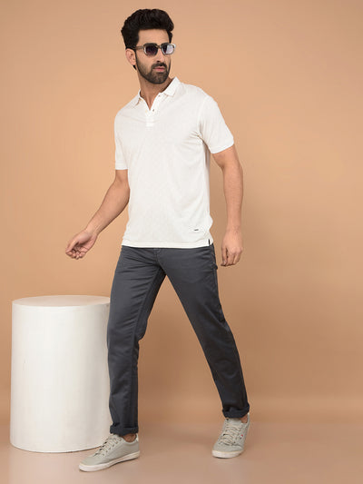 White Printed Polo Neck T-Shirt-Men T-Shirts-Crimsoune Club