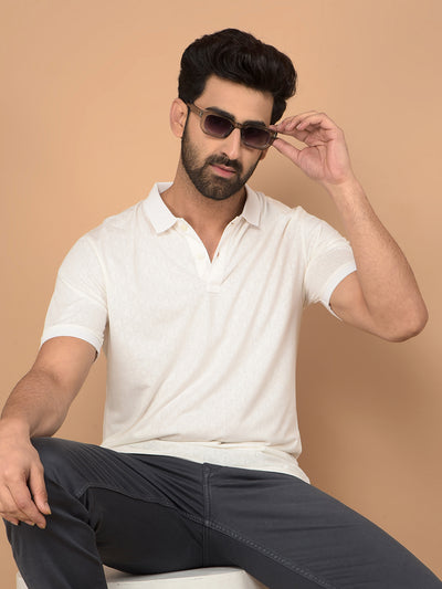 White Printed Polo Neck T-Shirt-Men T-Shirts-Crimsoune Club