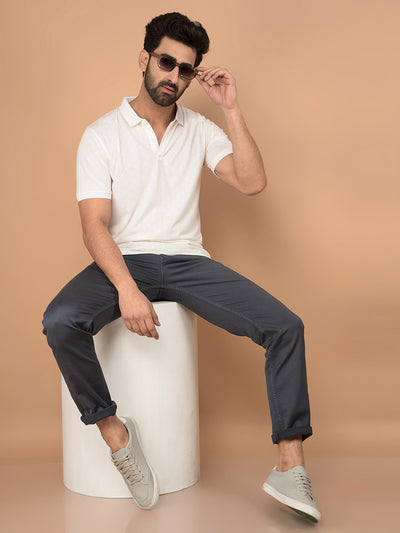 White Printed Polo Neck T-Shirt-Men T-Shirts-Crimsoune Club