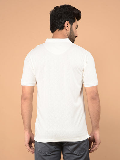 White Printed Polo Neck T-Shirt-Men T-Shirts-Crimsoune Club