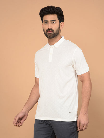 White Printed Polo Neck T-Shirt-Men T-Shirts-Crimsoune Club