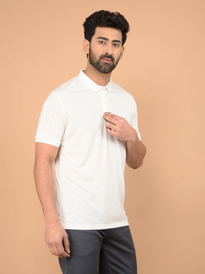 White Printed Polo Neck T-Shirt-Men T-Shirts-Crimsoune Club