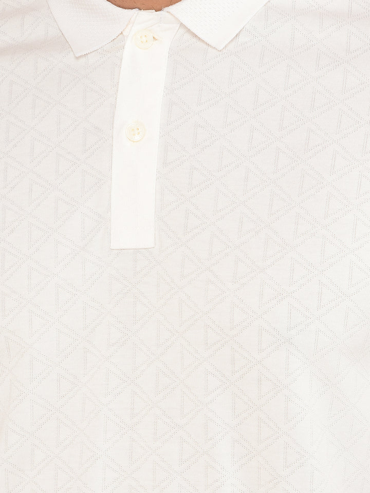 White Printed Polo Neck T-Shirt-Men T-Shirts-Crimsoune Club