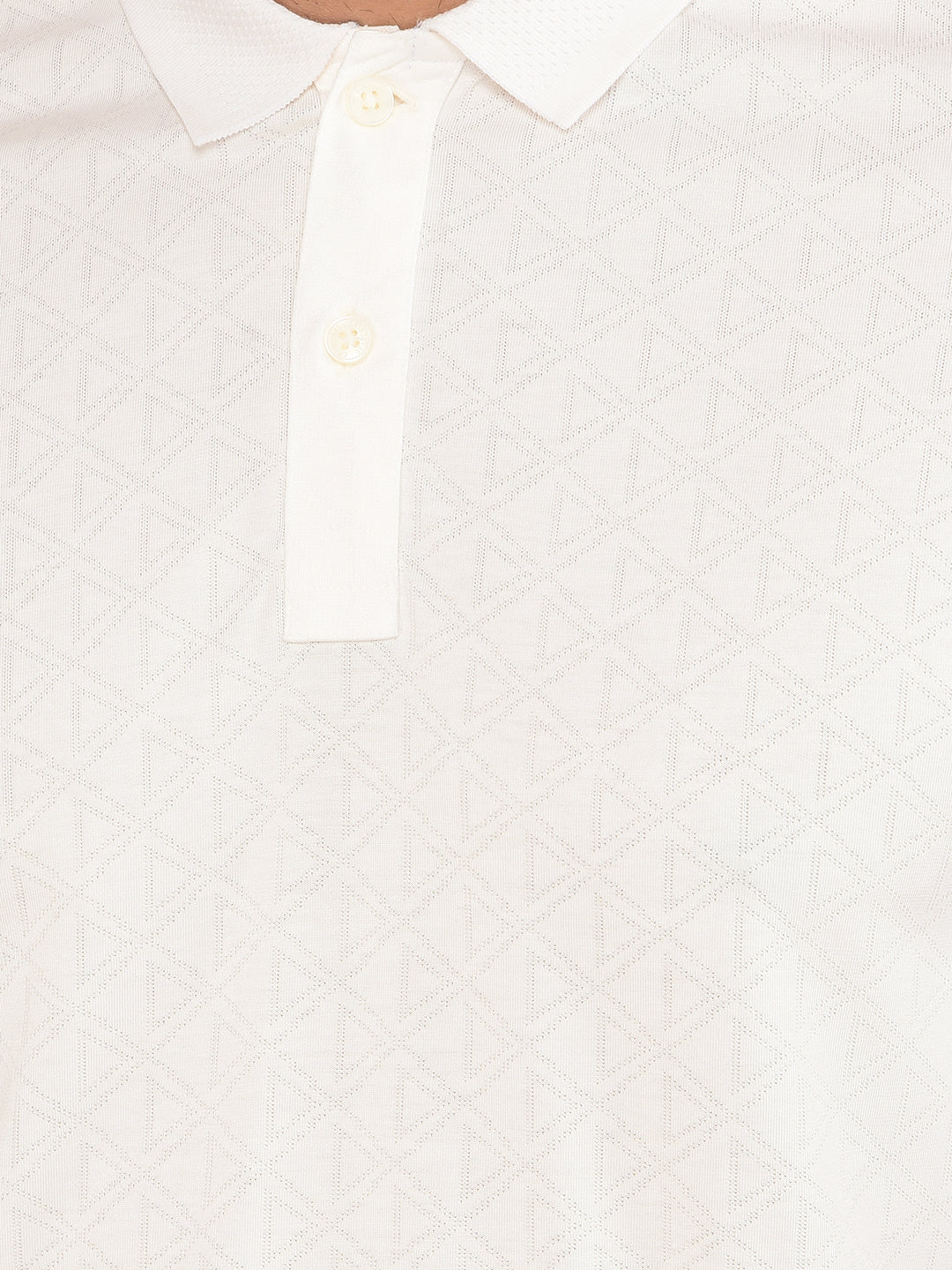 White Printed Polo Neck T-Shirt-Men T-Shirts-Crimsoune Club