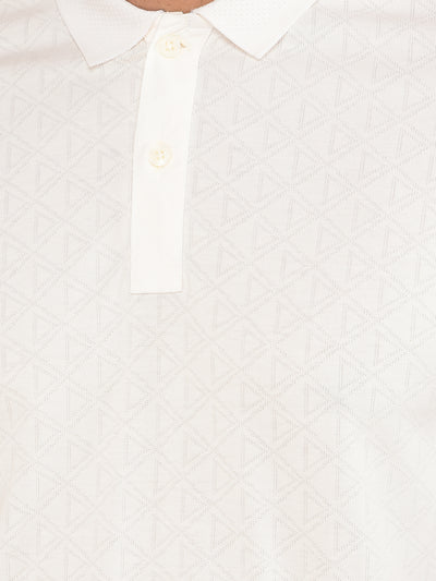 White Printed Polo Neck T-Shirt-Men T-Shirts-Crimsoune Club
