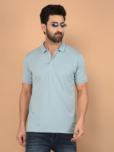 Blue Printed Polo Neck T-Shirt-Men T-Shirts-Crimsoune Club