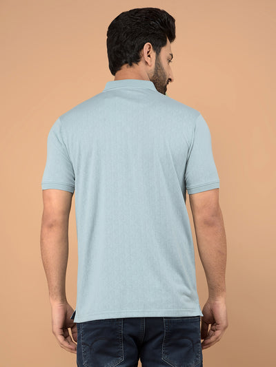 Blue Printed Polo Neck T-Shirt-Men T-Shirts-Crimsoune Club