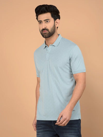 Blue Printed Polo Neck T-Shirt-Men T-Shirts-Crimsoune Club