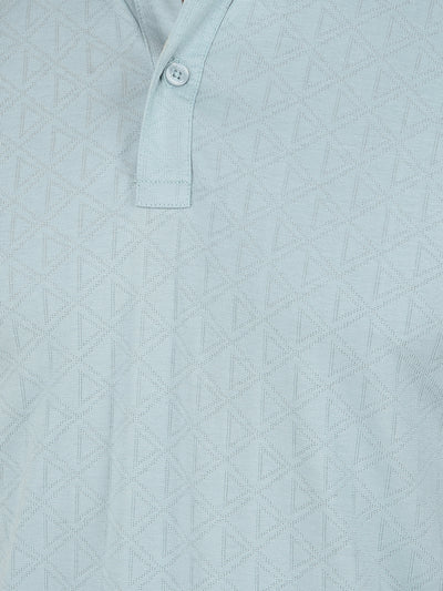 Blue Printed Polo Neck T-Shirt-Men T-Shirts-Crimsoune Club