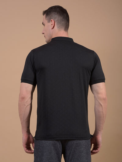 Black Jacquard Polo Neck T-Shirt-Men T-Shirts-Crimsoune Club