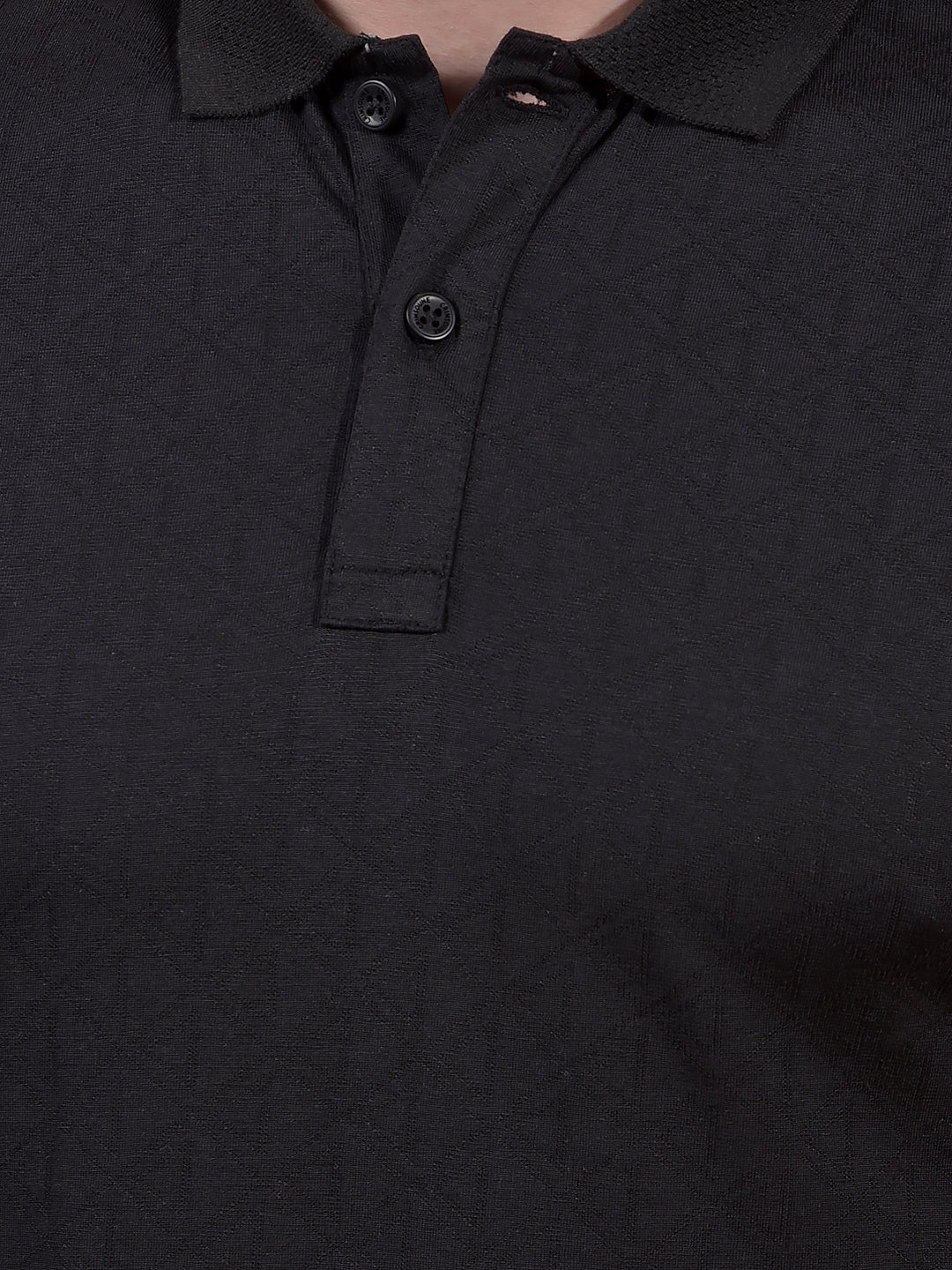 Black Jacquard Polo Neck T-Shirt-Men T-Shirts-Crimsoune Club