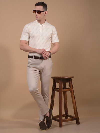 Cream Printed Polo Neck T-Shirt-Men T-Shirts-Crimsoune Club