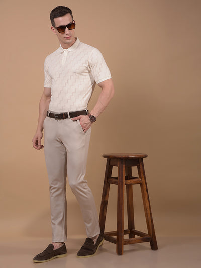 Cream Printed Polo Neck T-Shirt-Men T-Shirts-Crimsoune Club