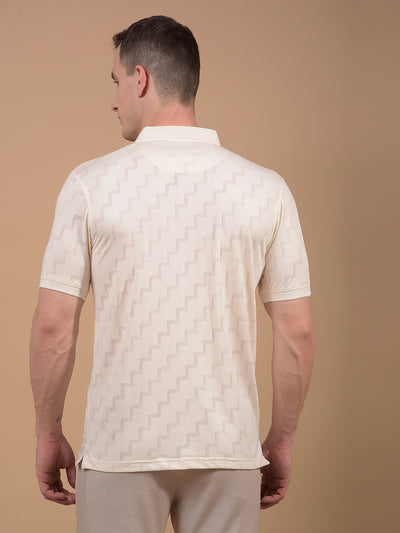 Cream Printed Polo Neck T-Shirt-Men T-Shirts-Crimsoune Club