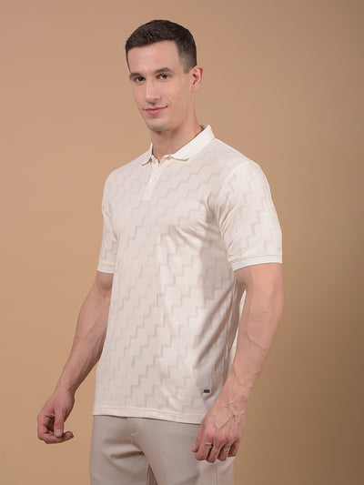 Cream Printed Polo Neck T-Shirt-Men T-Shirts-Crimsoune Club