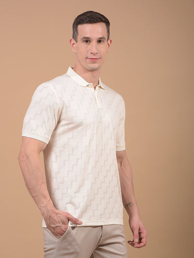 Cream Printed Polo Neck T-Shirt-Men T-Shirts-Crimsoune Club