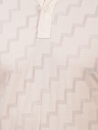Cream Printed Polo Neck T-Shirt-Men T-Shirts-Crimsoune Club