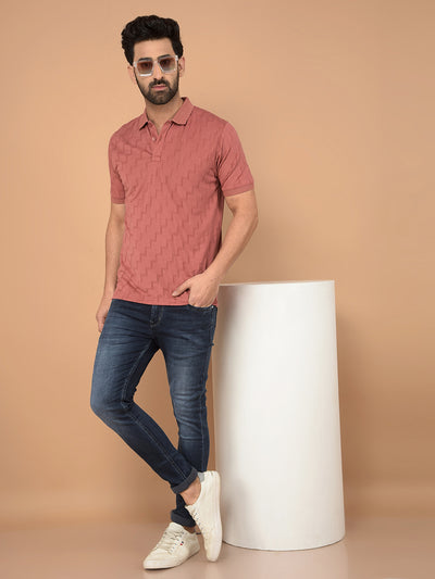 Red Printed Polo Neck T-Shirt-Men T-Shirts-Crimsoune Club