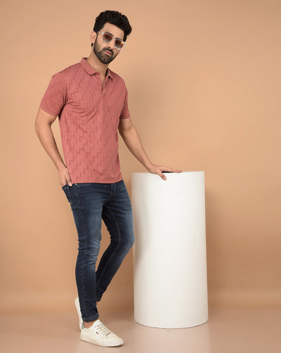 Red Printed Polo Neck T-Shirt-Men T-Shirts-Crimsoune Club
