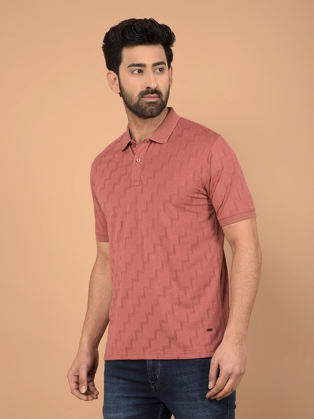 Red Printed Polo Neck T-Shirt-Men T-Shirts-Crimsoune Club